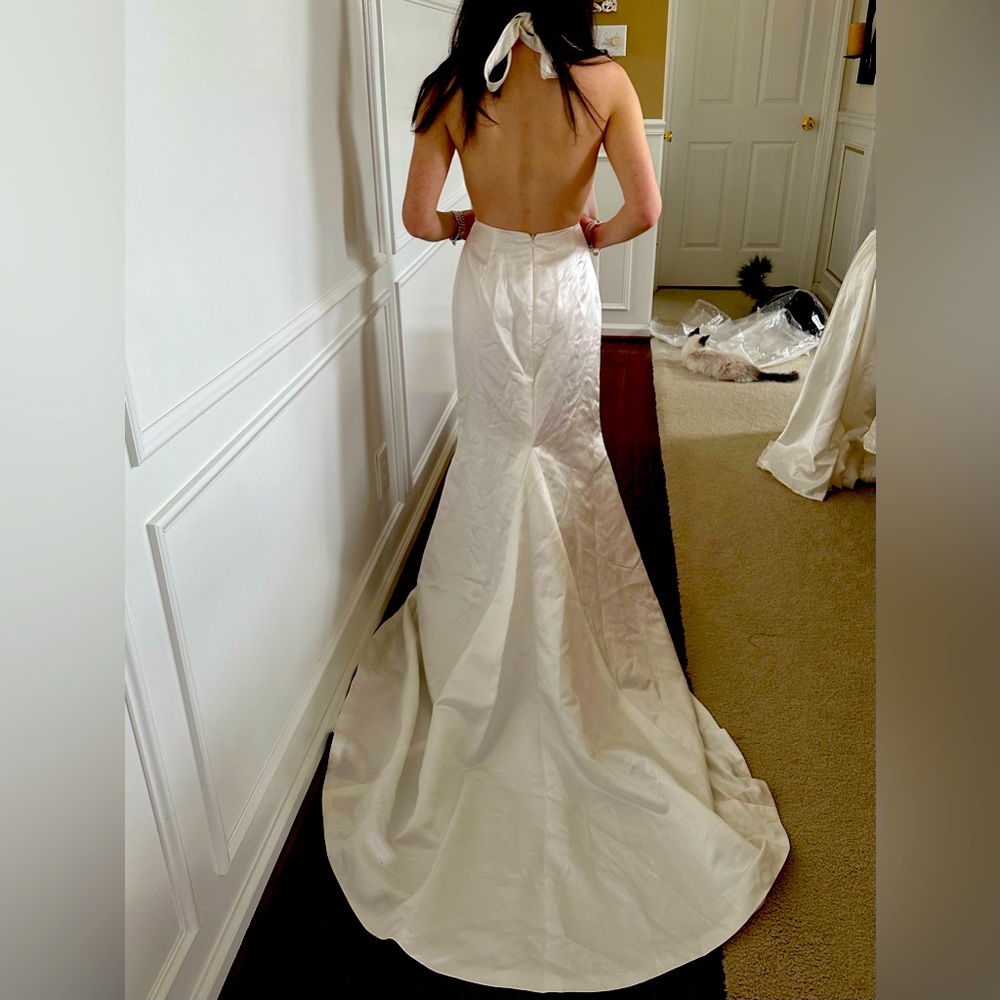 White halter neck, wedding gown with open back